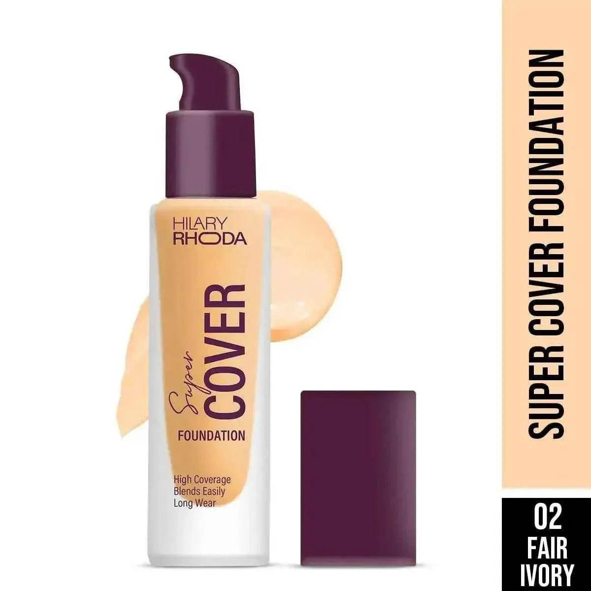 hilary rhoda super cover foundation - high coverage, waterproof, matte finish, 24-hour stay, blemish-free, 30g (fair ivory | shade 02)
