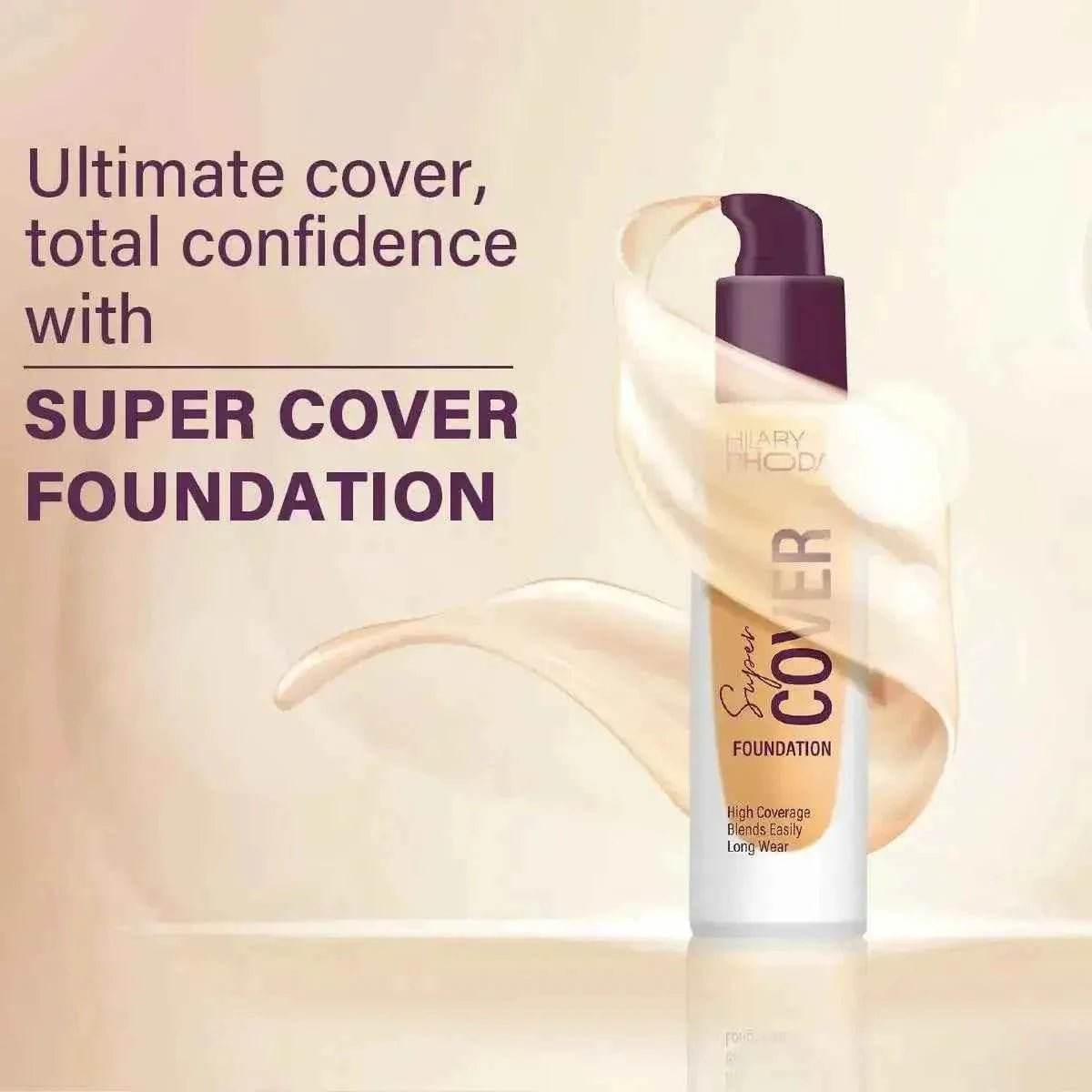 hilary rhoda super cover foundation - high coverage, waterproof, matte finish, 24-hour stay, blemish-free, 30g (fair ivory | shade 02)