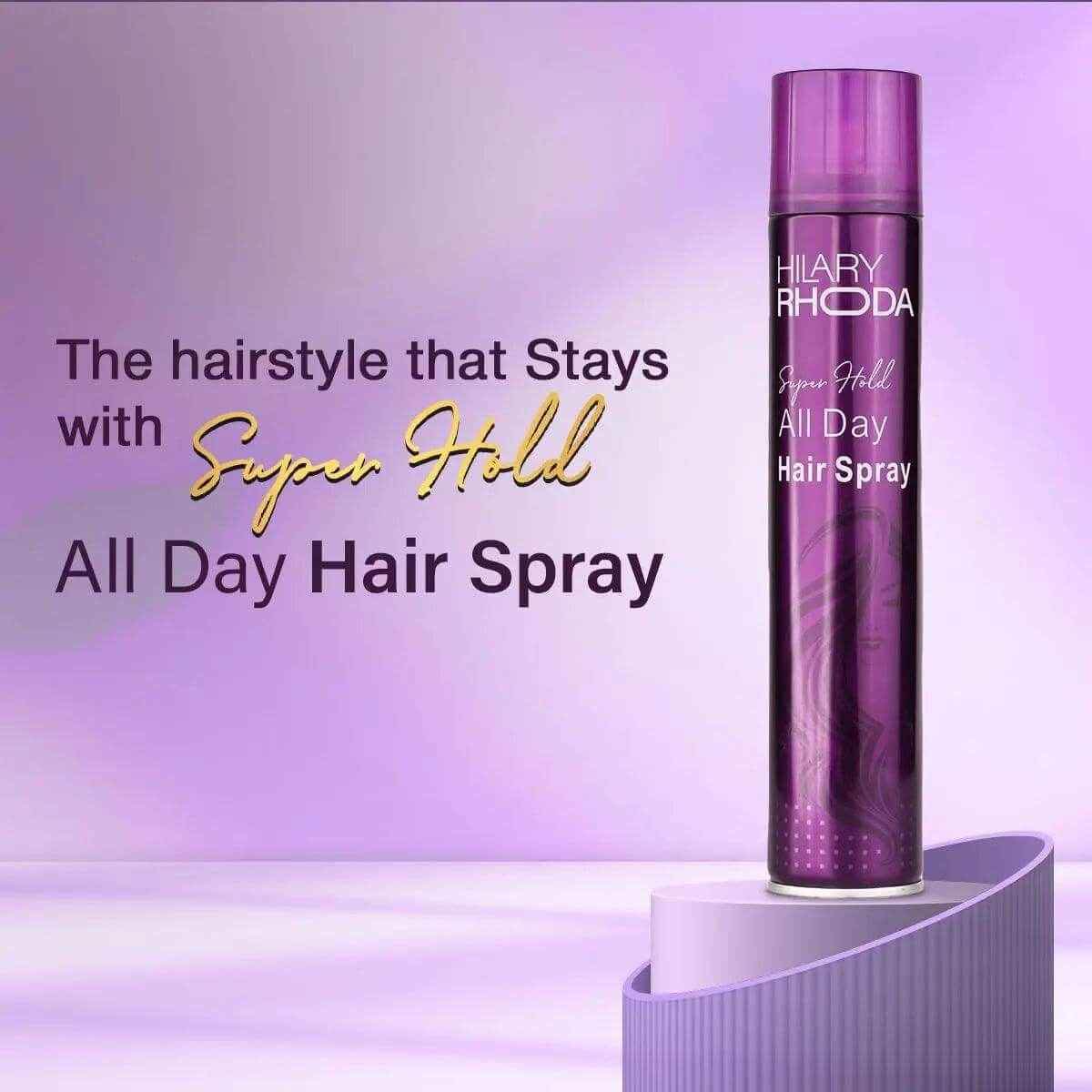 hillary rhoda super hold hair spray | ultra strong all day hold | no residue, sweat-proof | 420ml