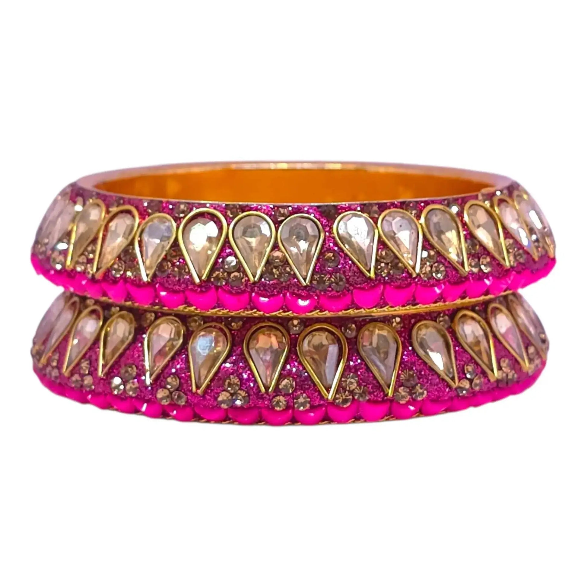 Hot Pink Teardrop Stone Bangles Set – Bridal Traditional Jewellery