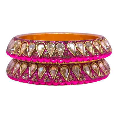 Hot Pink Teardrop Stone Bangles Set – Bridal Traditional Jewellery