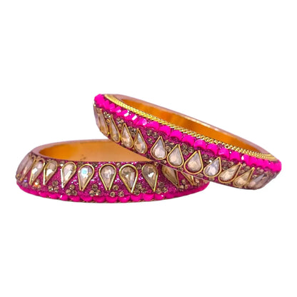 Hot Pink Teardrop Stone Bangles Set – Bridal Traditional Jewellery