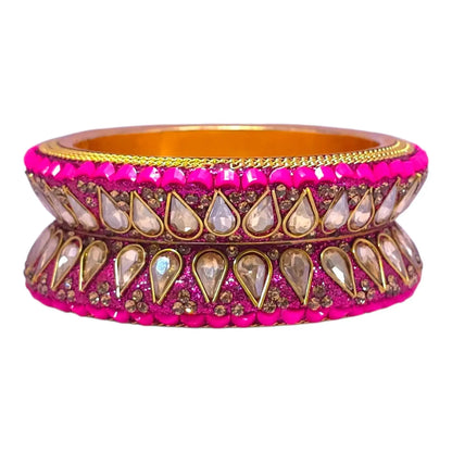 Hot Pink Teardrop Stone Bangles Set – Bridal Traditional Jewellery