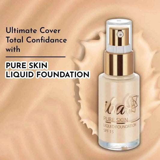 Iba Pure Skin Liquid Foundation – Snow White (30ml) | Full Coverage | Oil-Free, Lightweight & Long Lasting | Dewy Finish with SPF 15 | Halal & Vegan