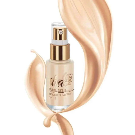 Iba Pure Skin Liquid Foundation – Snow White (30ml) | Full Coverage | Oil-Free, Lightweight & Long Lasting | Dewy Finish with SPF 15 | Halal & Vegan