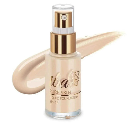 Iba Pure Skin Liquid Foundation – Snow White (30ml) | Full Coverage | Oil-Free, Lightweight & Long Lasting | Dewy Finish with SPF 15 | Halal & Vegan