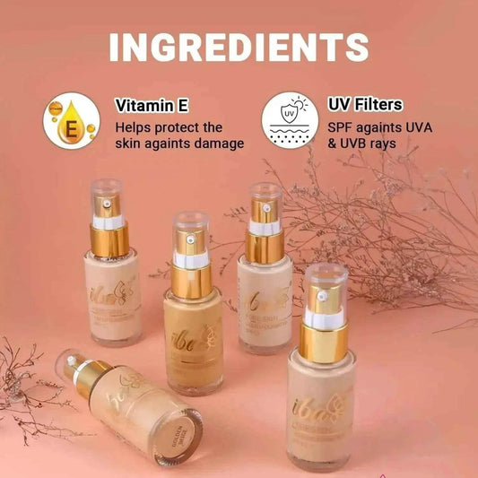 Iba Pure Skin Liquid Foundation – Sun Beige (30ml) | Full Coverage | Long Lasting, Oil-Free & Lightweight | Dewy Finish with SPF 15 | Halal & Vegan