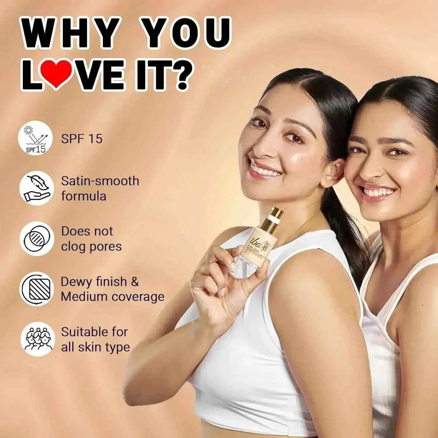 iba pure skin liquid foundation – sun beige (30ml) | full coverage | long lasting, oil-free & lightweight | dewy finish with spf 15 | halal & vegan