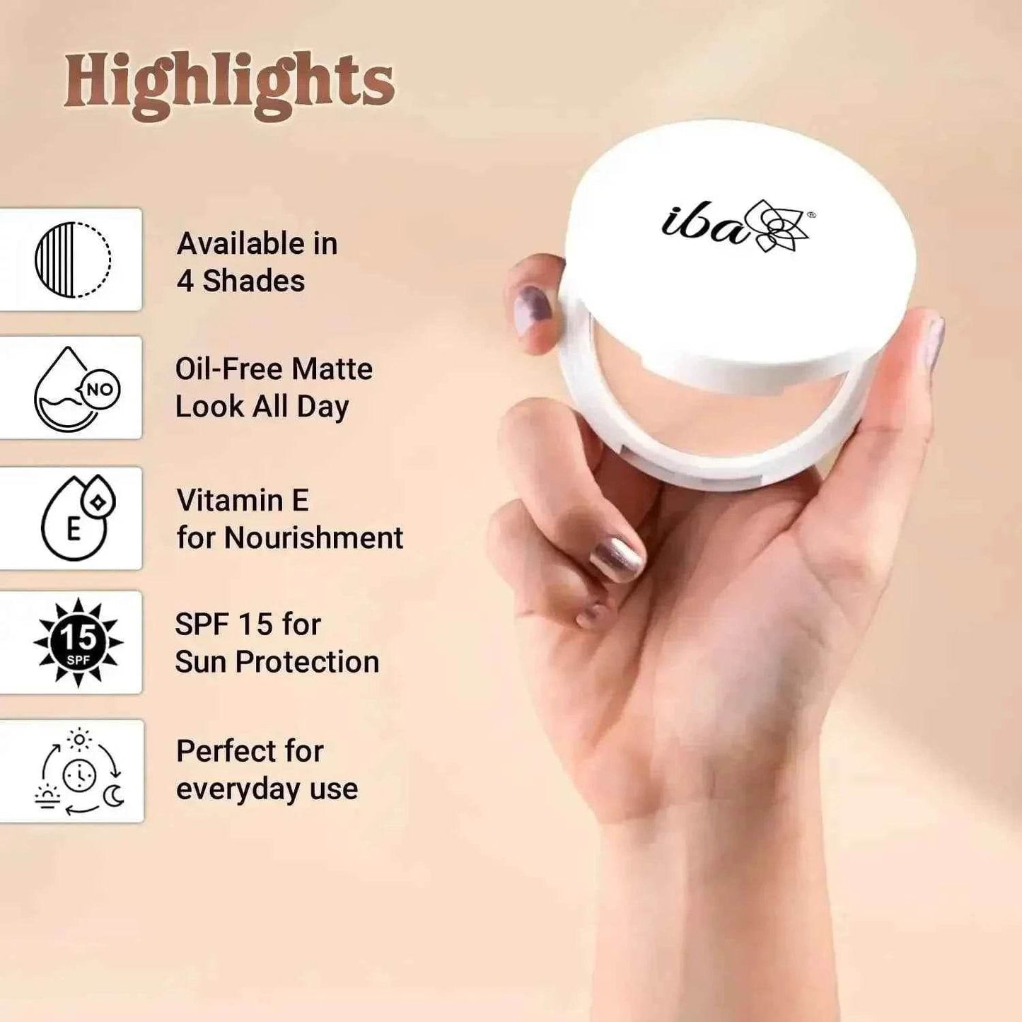 iba pure skin mattifying compact – fair pearl (9g) | oil-free matte finish | even coverage & long wear | spf 15 | natural, halal & vegan makeup