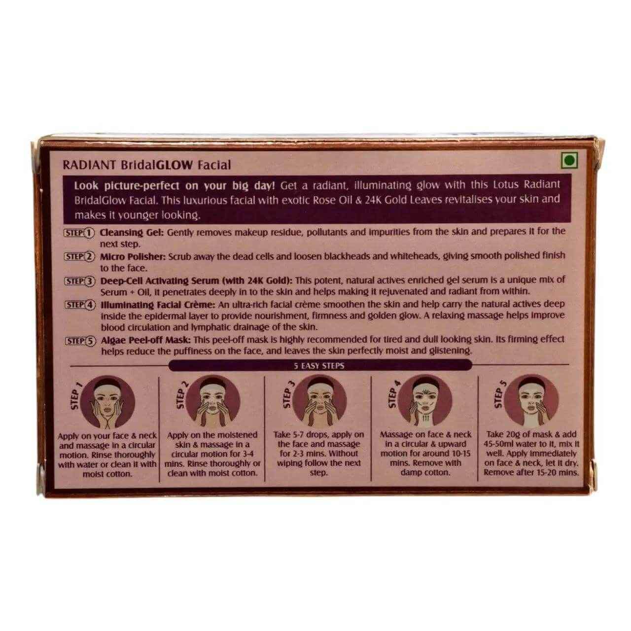 Lotus Herbals Radiant Bridal Glow Rose Gold Facial Kit – For Glowing & Radiant Skin, 37g