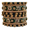 Luxury Green and Gold Crystal Bangles Set – Floral Design, Bridal Jewelry