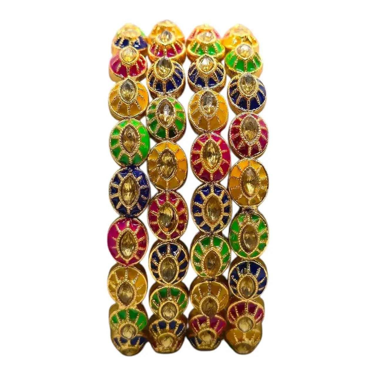 multicolor meenakari gold-plated bangles set