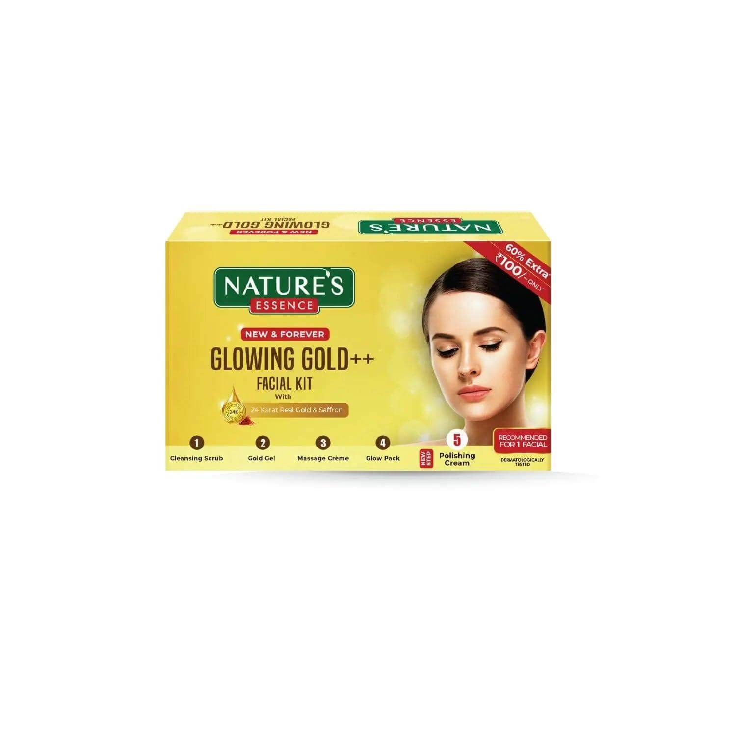 Nature’s Essence Glowing Gold Facial Kit Gel | 3 Uses, 4 Count (20g) | Radiant Skin Care