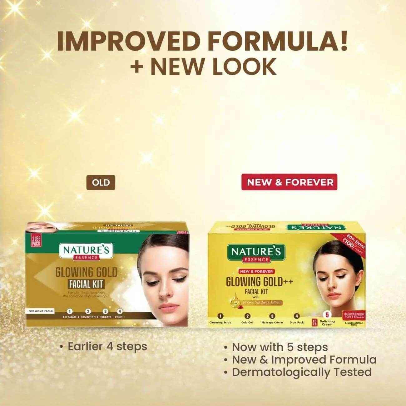 Nature’s Essence Glowing Gold Facial Kit Gel | 3 Uses, 4 Count (20g) | Radiant Skin Care