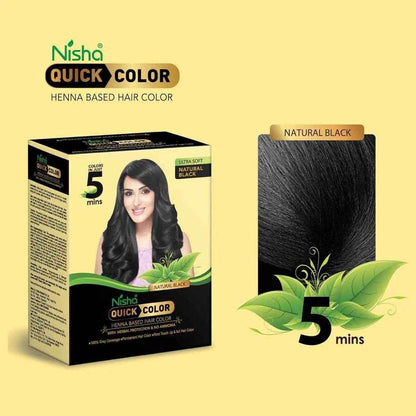 Nisha Black Hair Color Dye – Henna-Based, Ammonia-Free Natural Black Hair Dye for Men & Women | 5-Minute Quick Color, 100% Grey Coverage, 6 Sachets of 10g Each