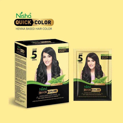 Nisha Black Hair Color Dye – Henna-Based, Ammonia-Free Natural Black Hair Dye for Men & Women | 5-Minute Quick Color, 100% Grey Coverage, 6 Sachets of 10g Each