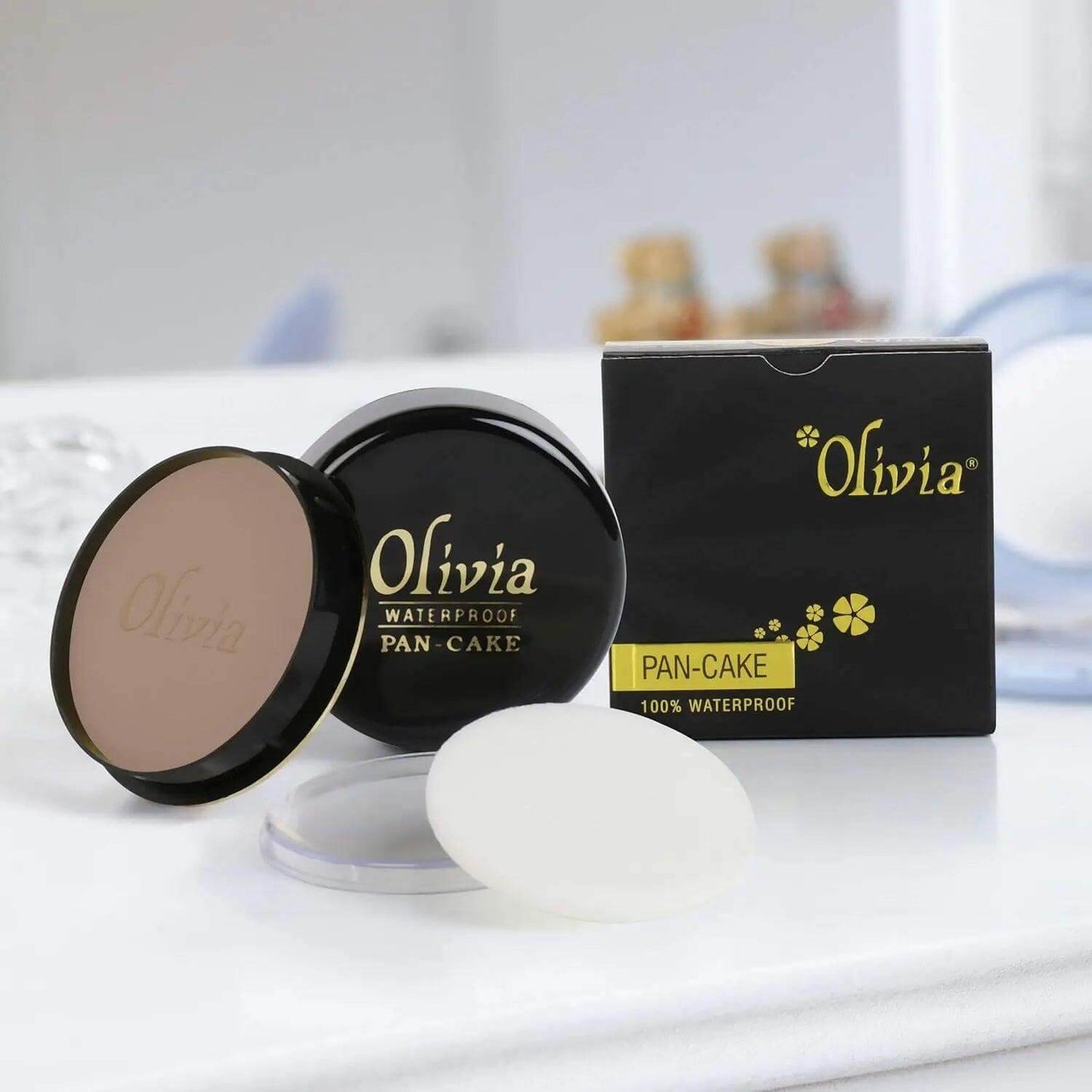 olivia powder waterproof pan cake natural beige makeup concealer, dry 25g, shade no. 25