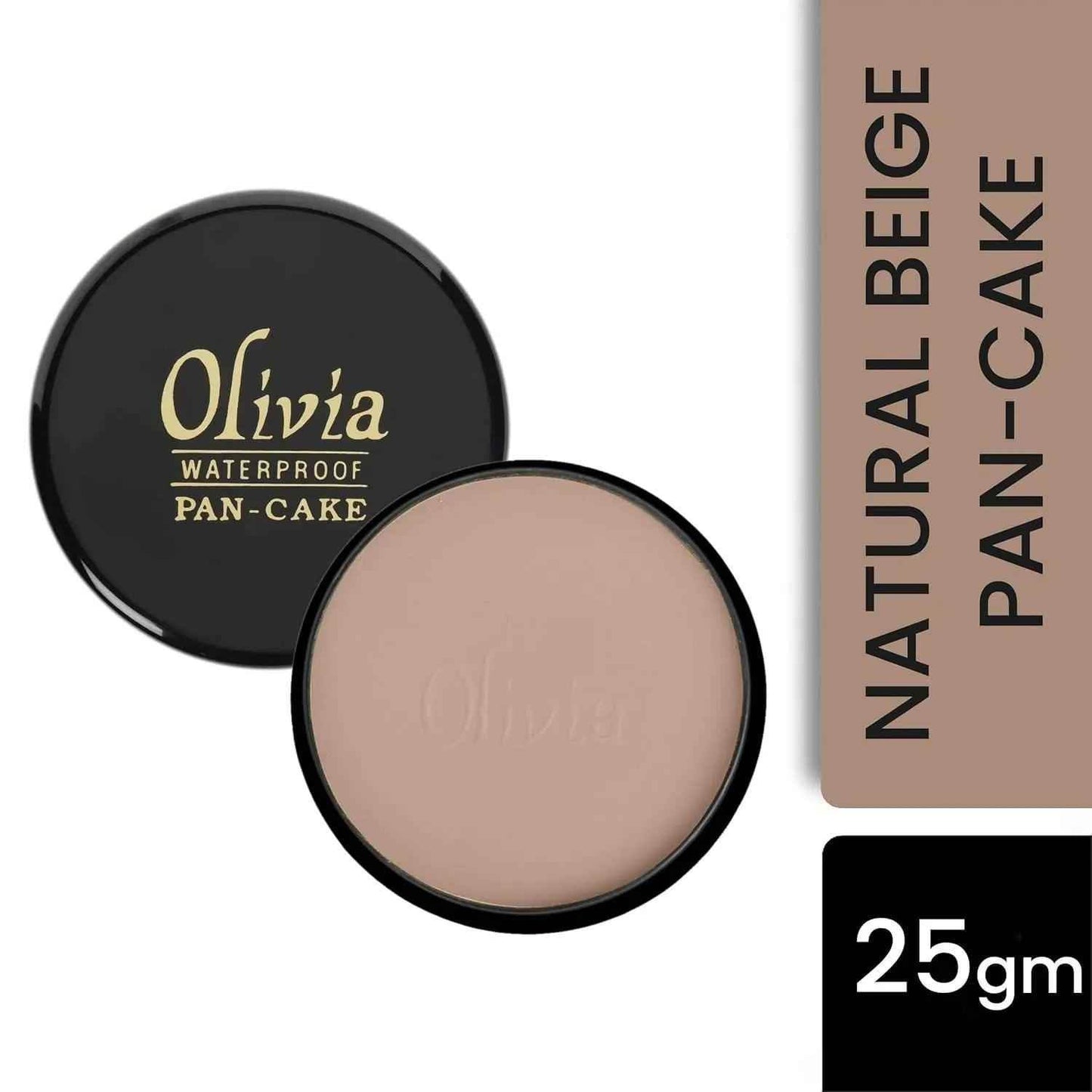 olivia powder waterproof pan cake natural beige makeup concealer, dry 25g, shade no. 25