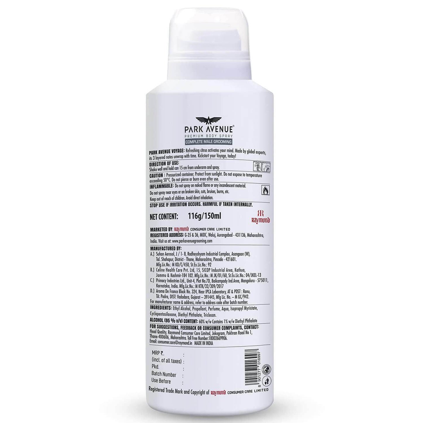 park avenue signature voyage men's deodorant spray - 150ml, long lasting protection