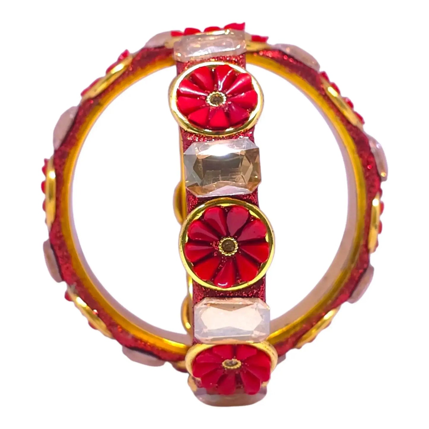 red floral stone bangle set – traditional golden wedding bangles