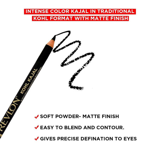 Revlon Kohl Kajal Eye Liner Pencil with Sharpener, Black, 1.14g