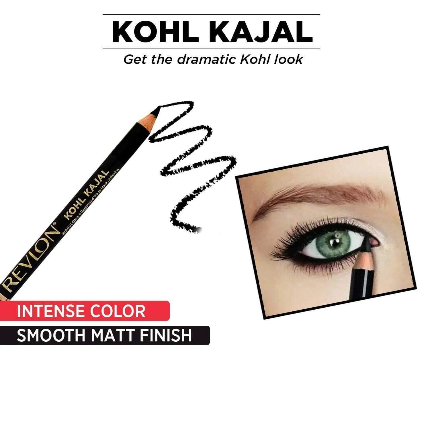Revlon Kohl Kajal Eye Liner Pencil with Sharpener, Black, 1.14g
