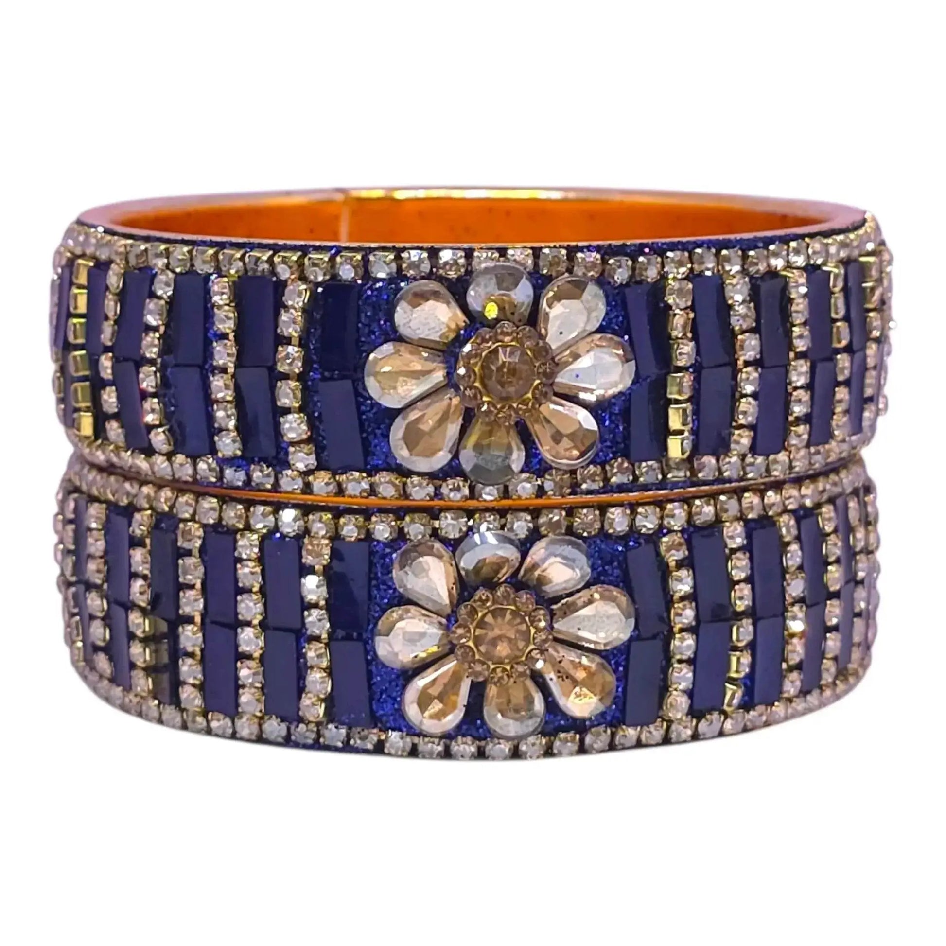 Royal Blue Floral Stone Bangles Set – Traditional Wedding Jewelry