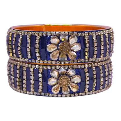 Royal Blue Floral Stone Bangles Set – Traditional Wedding Jewelry