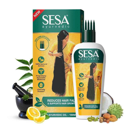 SESA Ayurvedic Hair Oil – Enriched with Bhringraj, 17 Rare Herbs, Coconut & 4 Nourishing Oils | Promotes Hair Growth & Controls Hair Fall | 50ml Bottle