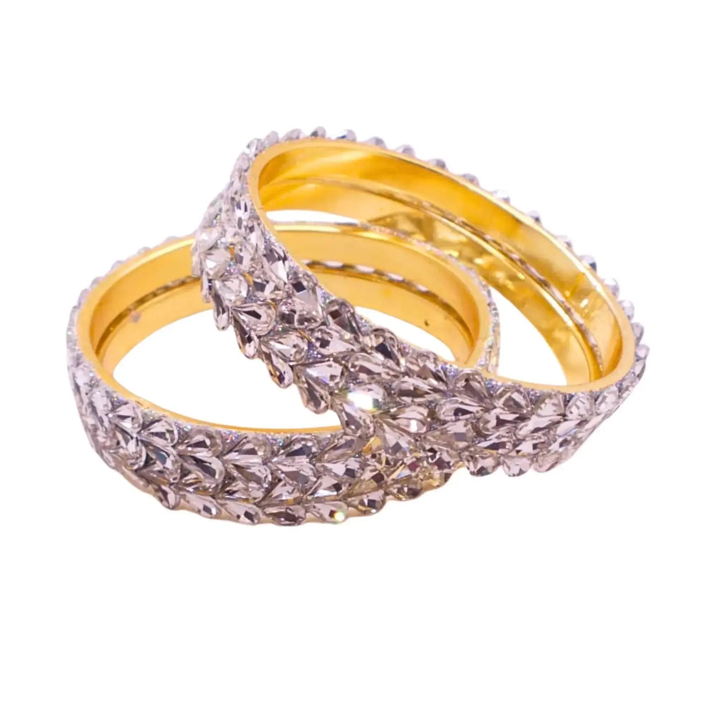 silver stone studded kundan bangles set for women - party wear