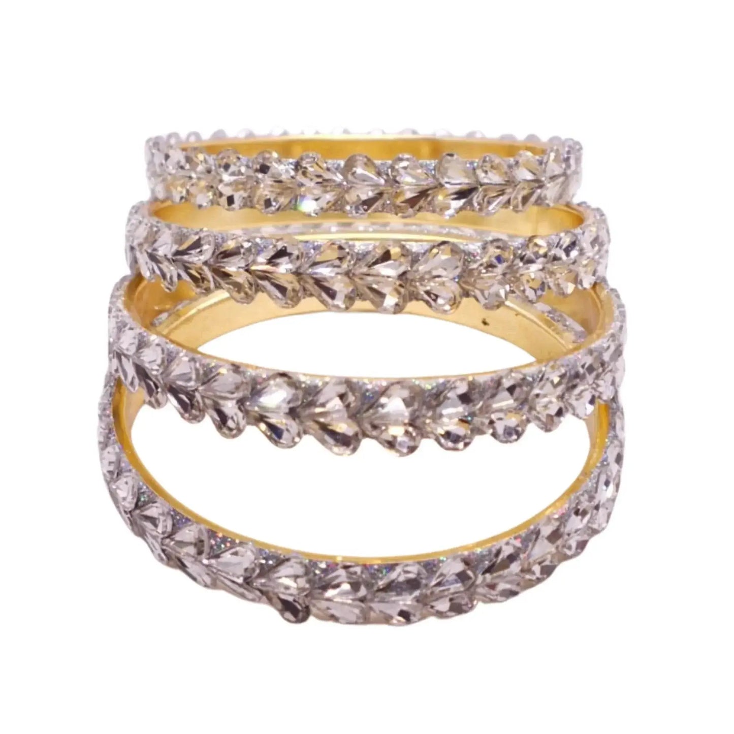 silver stone studded kundan bangles set for women - party wear