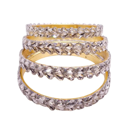 Silver Stone Studded Kundan Bangles Set for Women - Party Wear