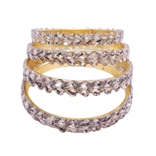 Silver Stone Studded Kundan Bangles Set for Women - Party Wear