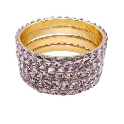 Silver Stone Studded Kundan Bangles Set for Women - Party Wear