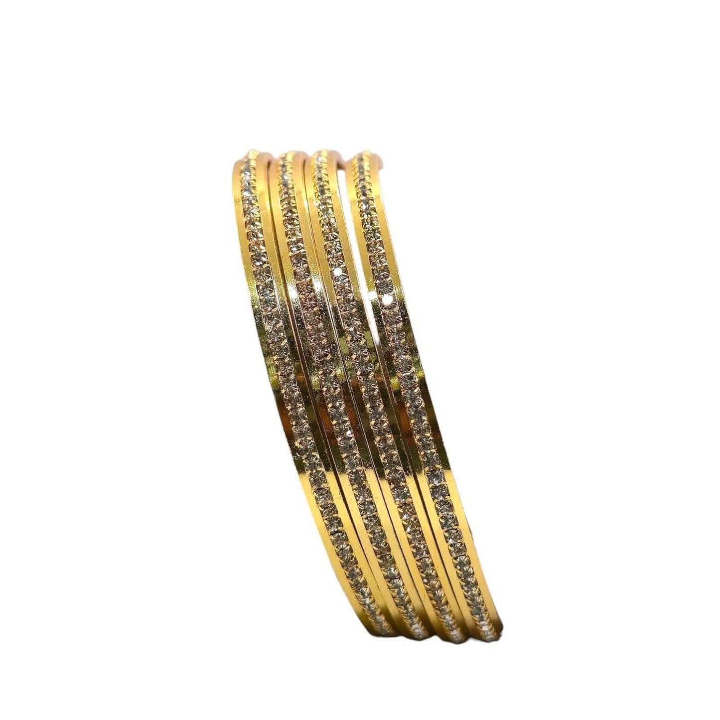slim gold-plated white stone bangles set