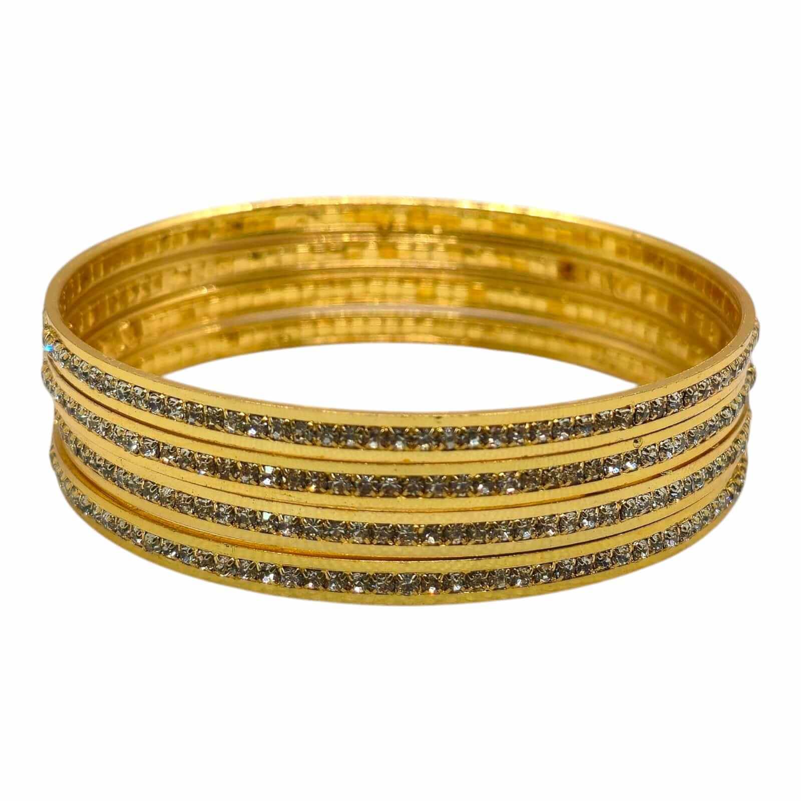 Slim Gold-Plated White Stone Bangles Set