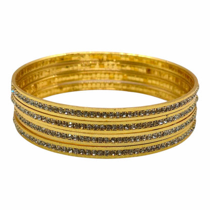 Slim Gold-Plated White Stone Bangles Set