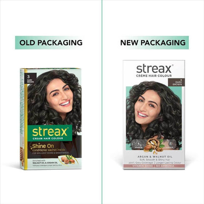 Streax Permanent Hair Colour – 100% Grey Coverage, Infused with Argan & Walnut Oil | Long-Lasting Dark Brown (3) Hair Colour, 25g Pack of 1