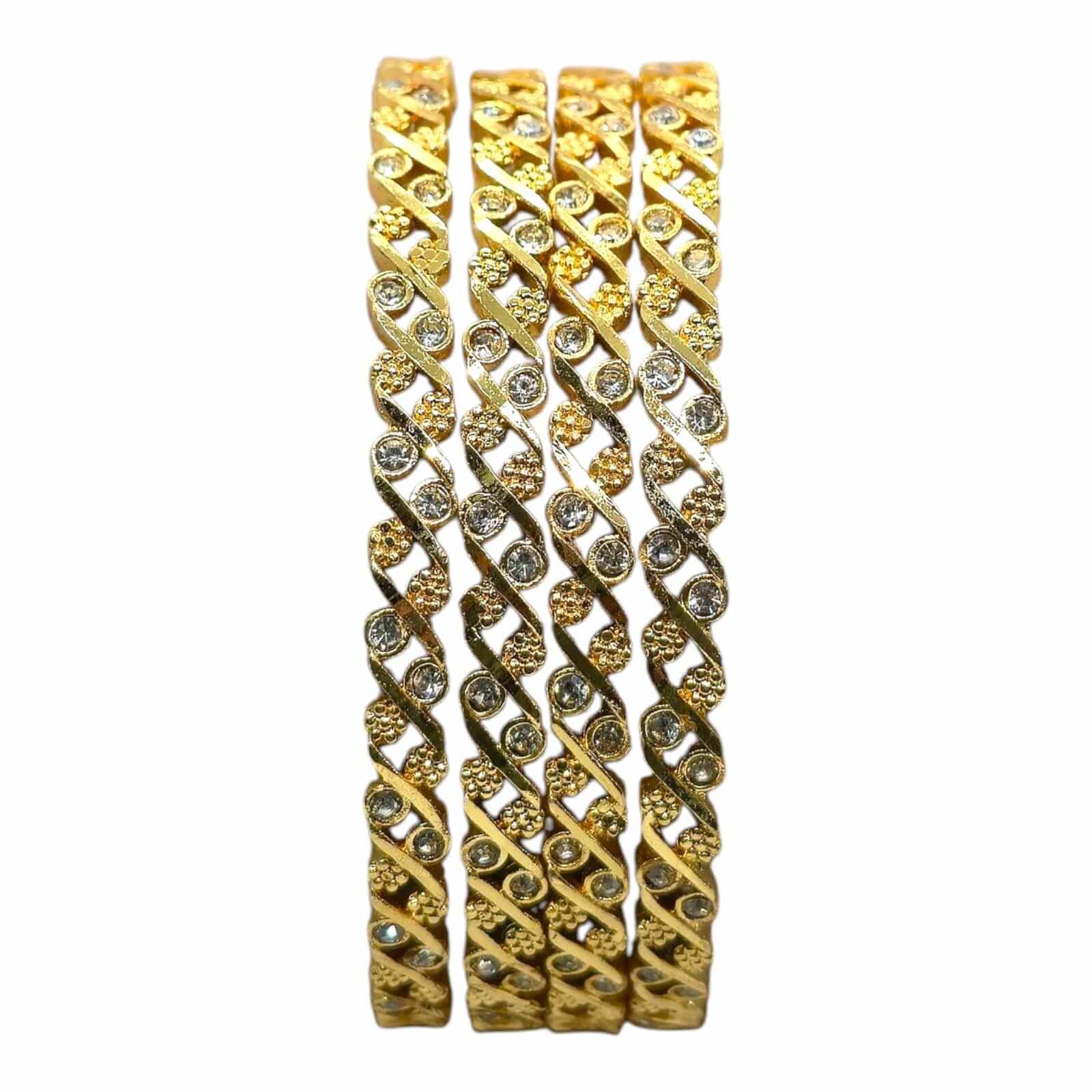 Swirl Pattern Gold-Plated Stone Bangles Set