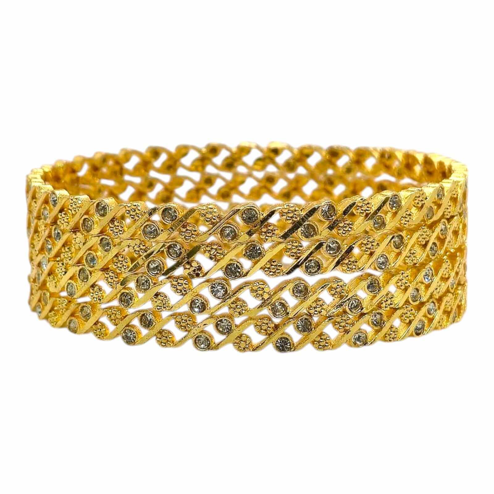 Swirl Pattern Gold-Plated Stone Bangles Set