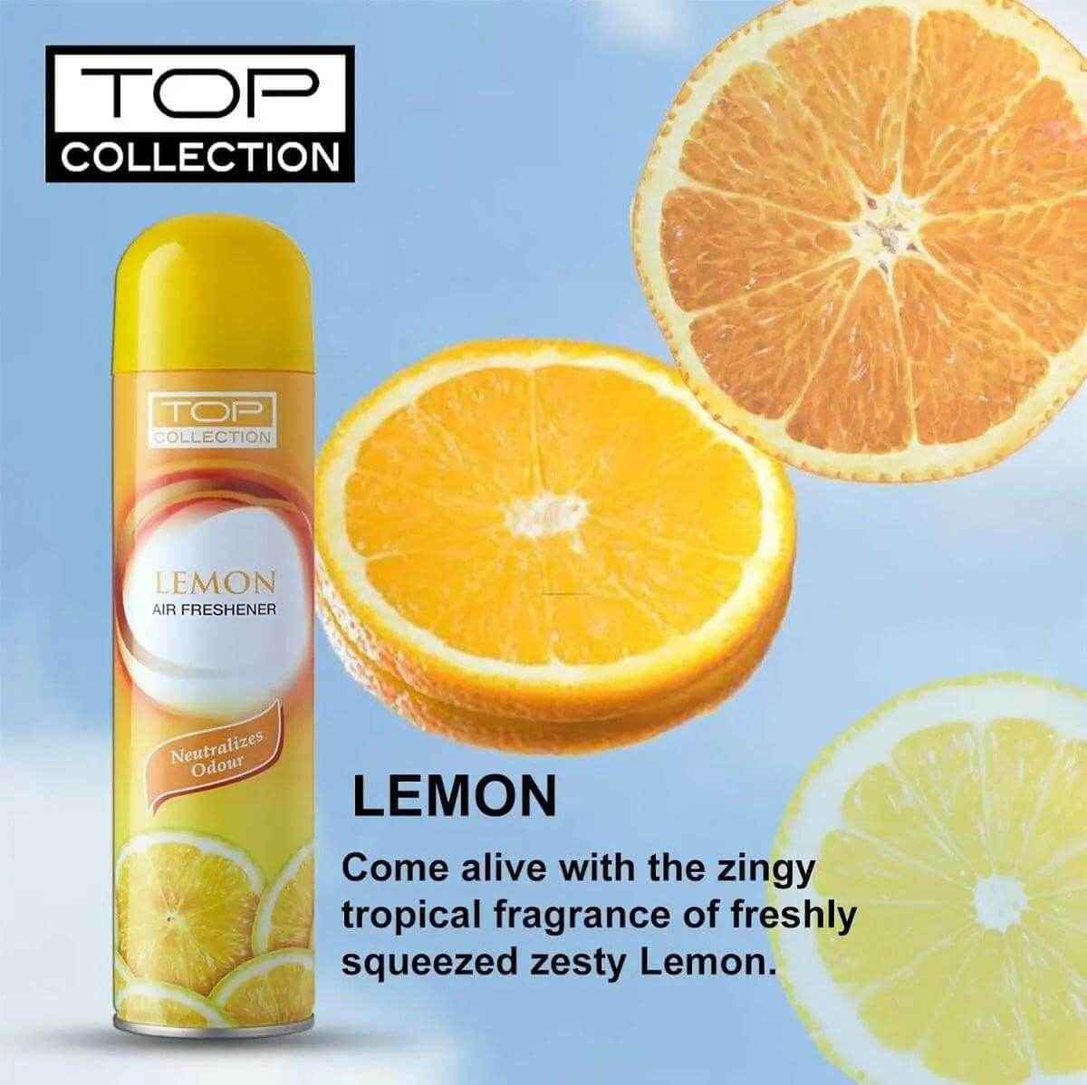 top collection air freshener - lemon 300ml | zesty tropical lemon fragrance | odour neutralizer & long-lasting room freshener for home & office | made in u.a.e