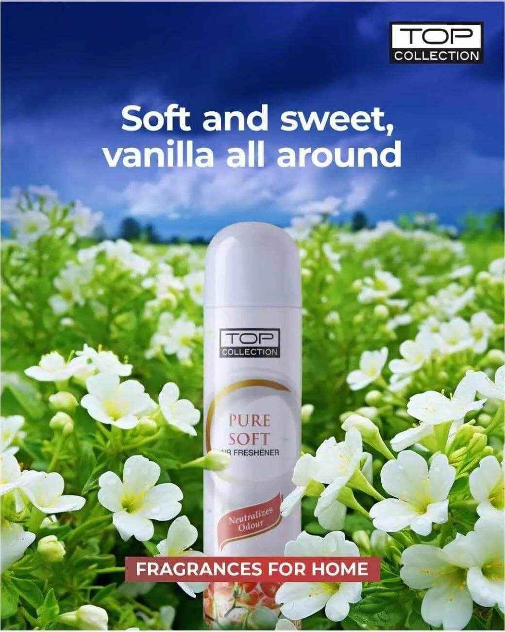 top collection air freshener - pure soft 300ml | exotic caramel, vanilla & citrus fragrance | instant odour neutralizer & air freshener for home & office | made in u.a.e