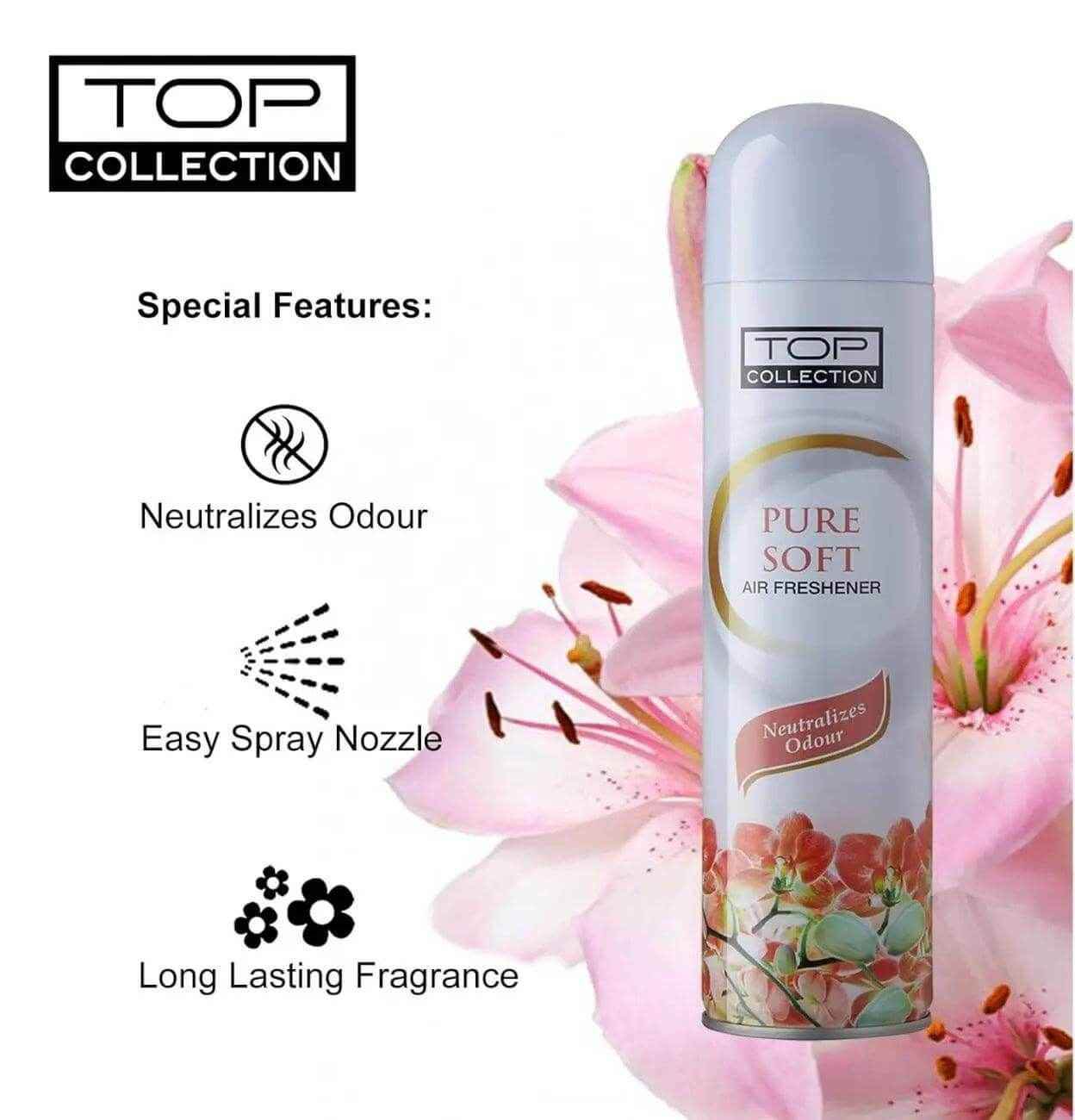 Top Collection Air Freshener - Pure Soft 300ml | Exotic Caramel, Vanilla & Citrus Fragrance | Instant Odour Neutralizer & Air Freshener for Home & Office | Made in U.A.E