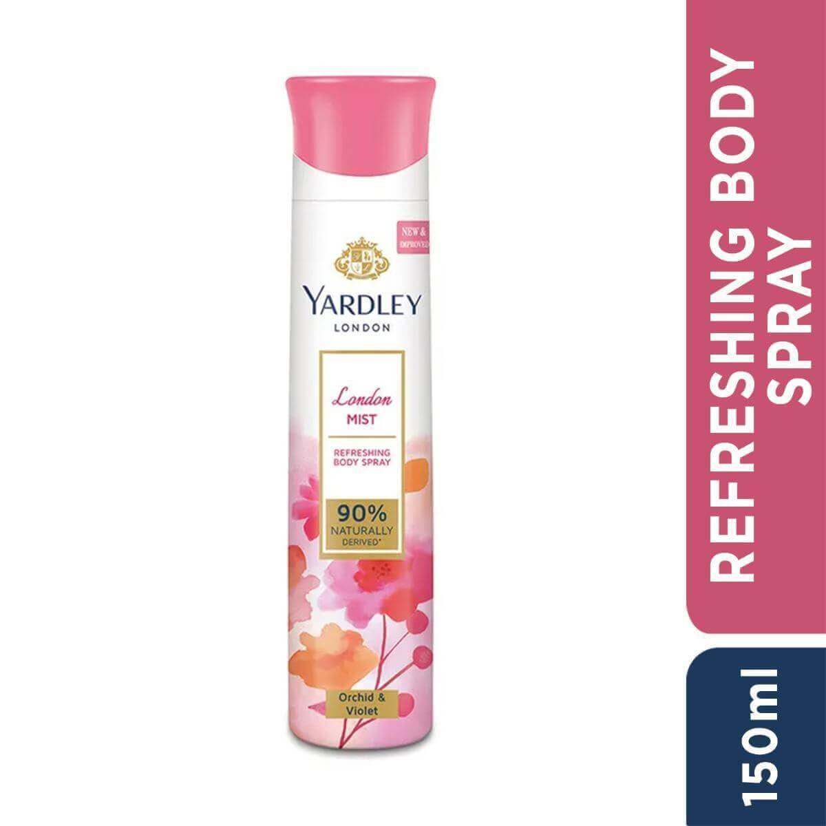 yardley london london mist refreshing body spray| fresh floral scent| 90% naturally derived| orchid & violet| deo spray| body deodorant for women| 150ml
