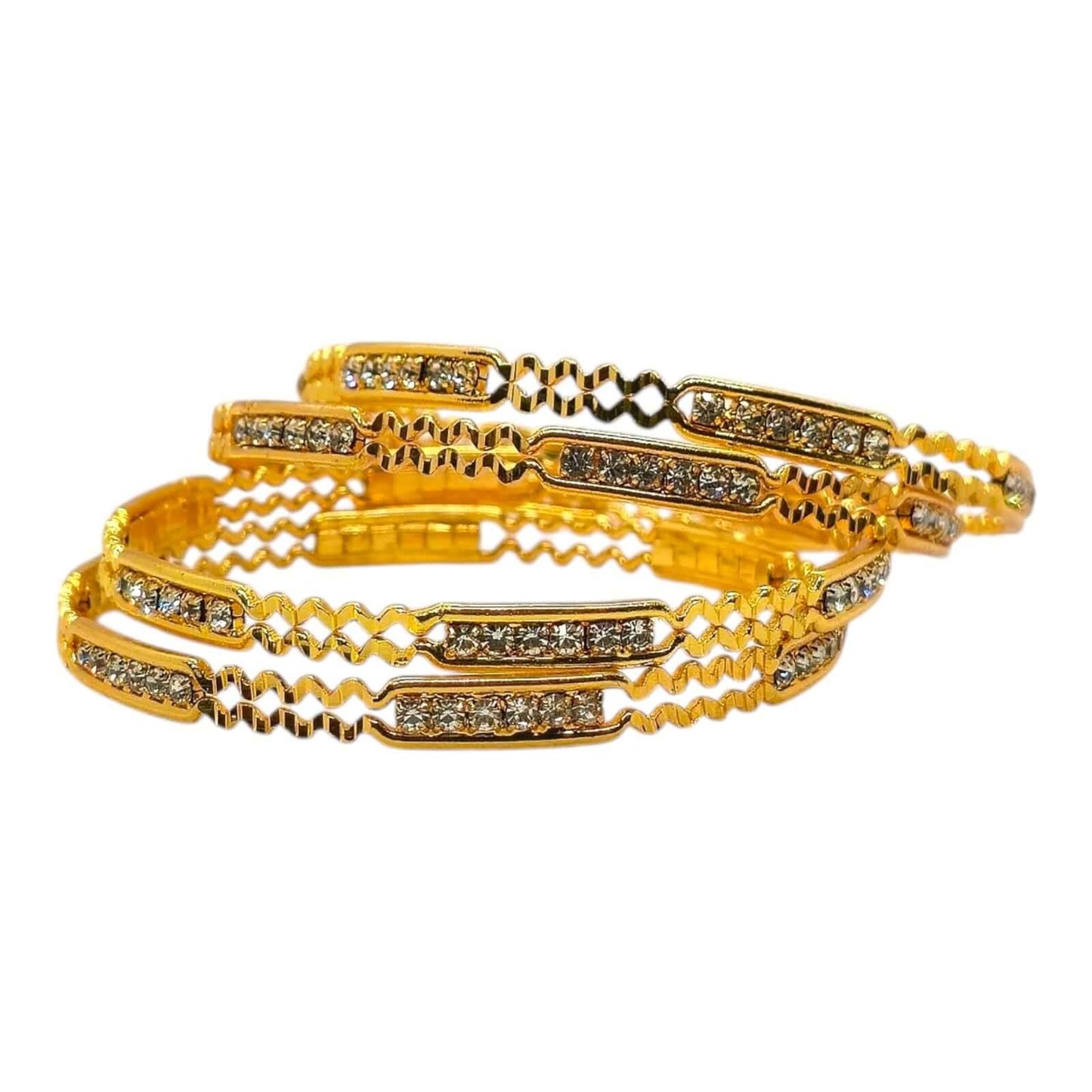 zigzag gold-plated crystal bangles set for women