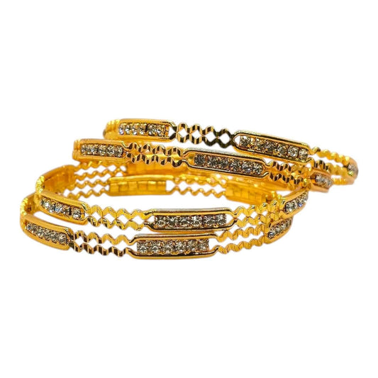 Zigzag Gold-Plated Crystal Bangles Set for Women